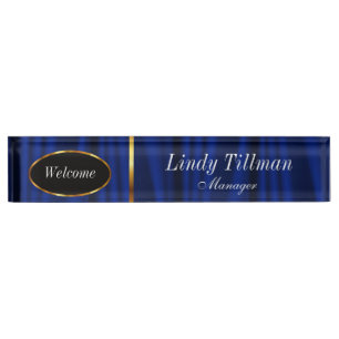 Placa De Nombre Azul marino elegantes y el oro el personalizan