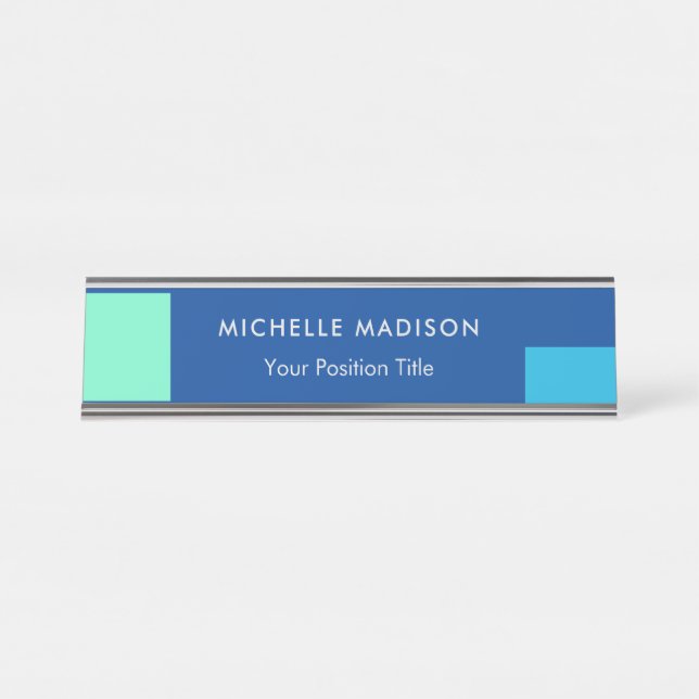 Placa De Nombre Azul moderno Minimalista de moda (Anverso)