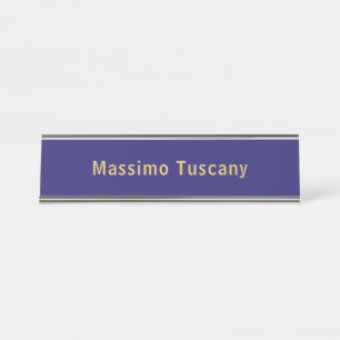 Placa De Nombre Azul oscuro y dorado minimalista profesional de mo