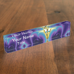 Placa De Nombre Azul VETERINARIO de /Purple del SÍMBOLO del