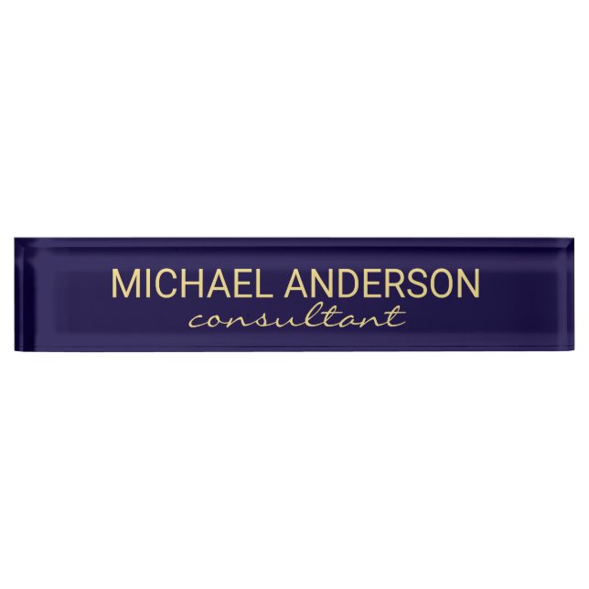 Placa De Nombre Azul y oro de la Marina Elegante Profesional (Anverso)
