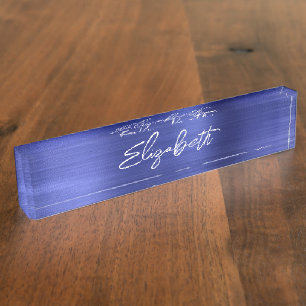 Placa De Nombre Azul Zafiro con Holograma Escritura Moderna con Pi