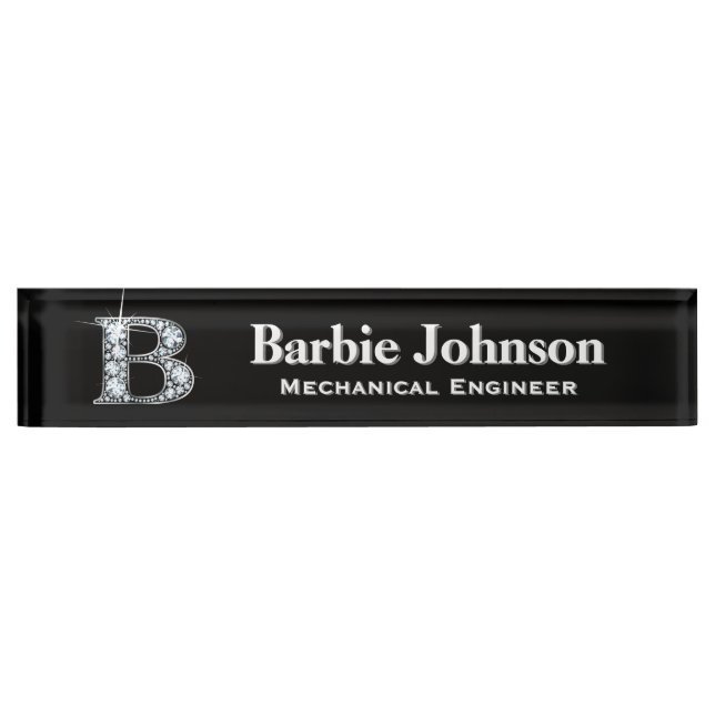 Placa De Nombre B Faux Diamond Desk Nameplate (Anverso)