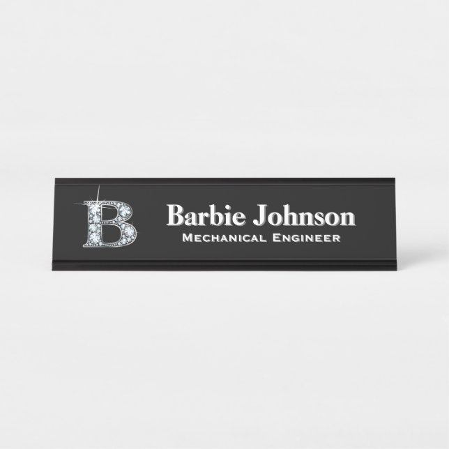 Placa De Nombre B Faux Diamond Desk Nameplate (Anverso)