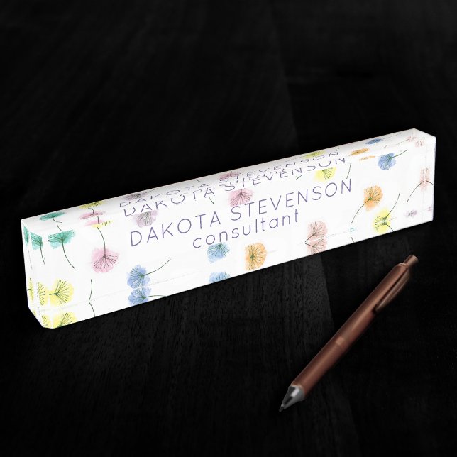 Placa De Nombre Bailando Dandelions | Patrón floral acuarela (Subido por el creador)