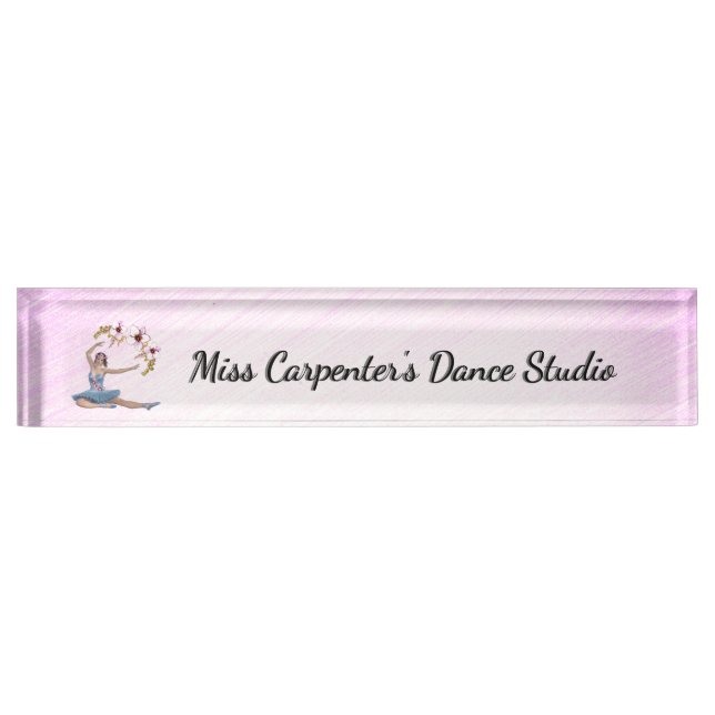 Placa De Nombre Ballerina en rosa personal azul (Anverso)