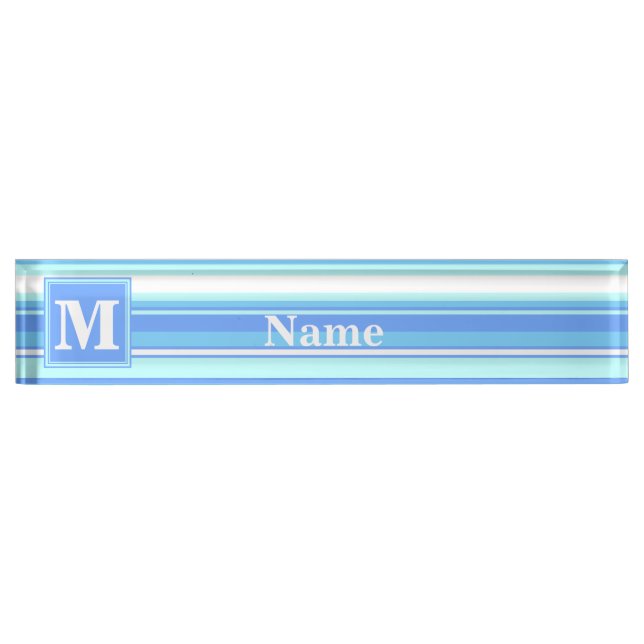 Placa De Nombre Bandas azules del cielo monogramo (Anverso)