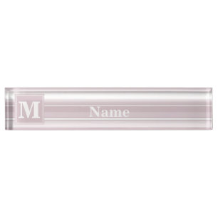Placa De Nombre Bandas de cuarzo rosa monograma