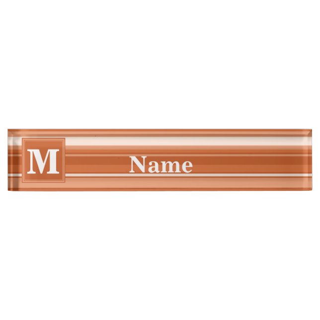 Placa De Nombre Bandas de naranja monogramo (Anverso)