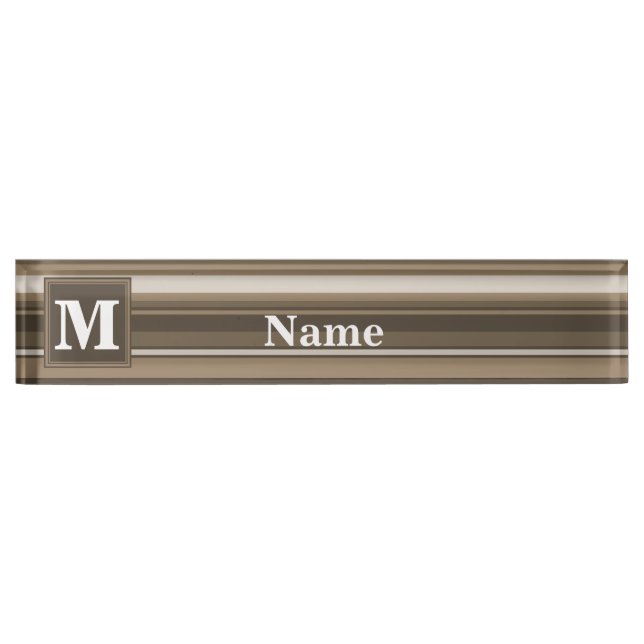 Placa De Nombre Bandas marrones monogramo (Anverso)
