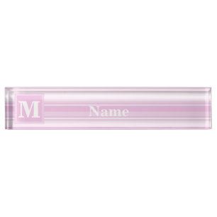 Placa De Nombre Bandas rosadas para bebés monogramo