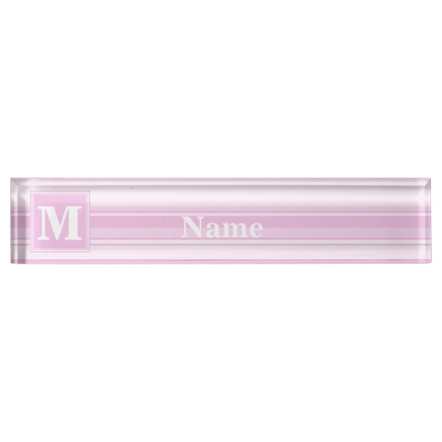 Placa De Nombre Bandas rosadas para bebés monogramo (Anverso)