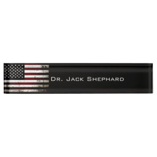 Placa De Nombre Bandera americana del Grunge negro
