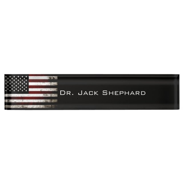 Placa De Nombre Bandera americana del Grunge negro (Anverso)