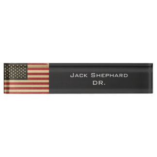 Placa De Nombre Bandera americana del vintage
