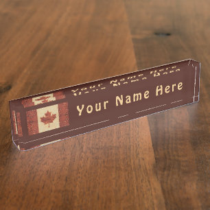Placa De Nombre Bandera Canadiense En El Interior De La Baraja De 