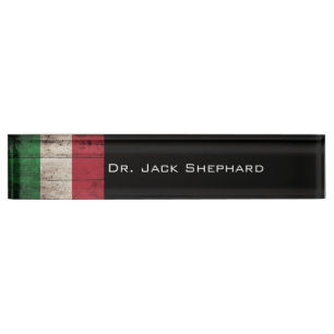 Placa De Nombre Bandera de Italia en grano de madera viejo