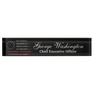 Placa De Nombre Bandera estadounidense de la Línea Roja Vintage Be