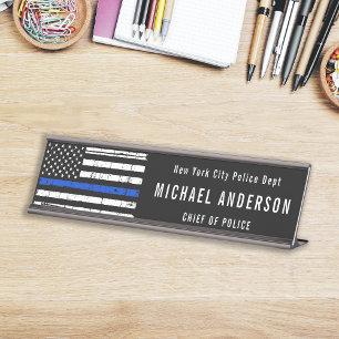 Placa De Nombre Bandera estadounidense de oficial de policía delga