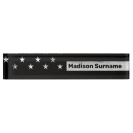Placa De Nombre Bandera estadounidense Rustic Wood Black White Pat