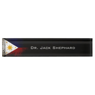 Placa De Nombre Bandera negra de Filipinas del Grunge