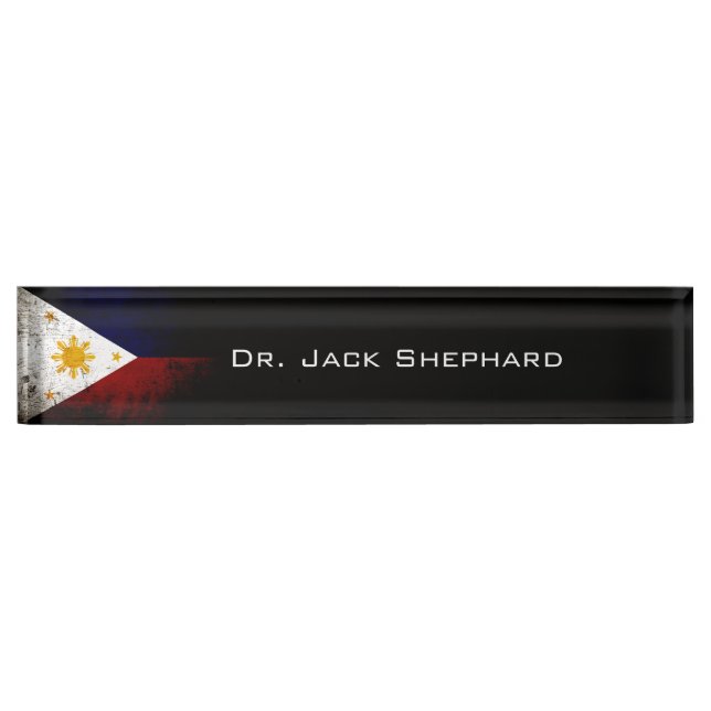 Placa De Nombre Bandera negra de Filipinas del Grunge (Anverso)