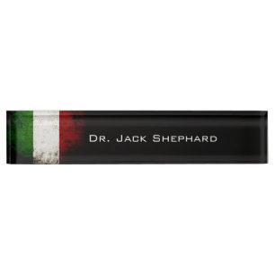Placa De Nombre Bandera negra de Italia del Grunge
