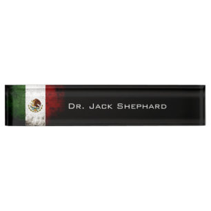 Placa De Nombre Bandera negra de México del Grunge