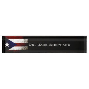 Placa De Nombre Bandera negra de Puerto Rico del Grunge