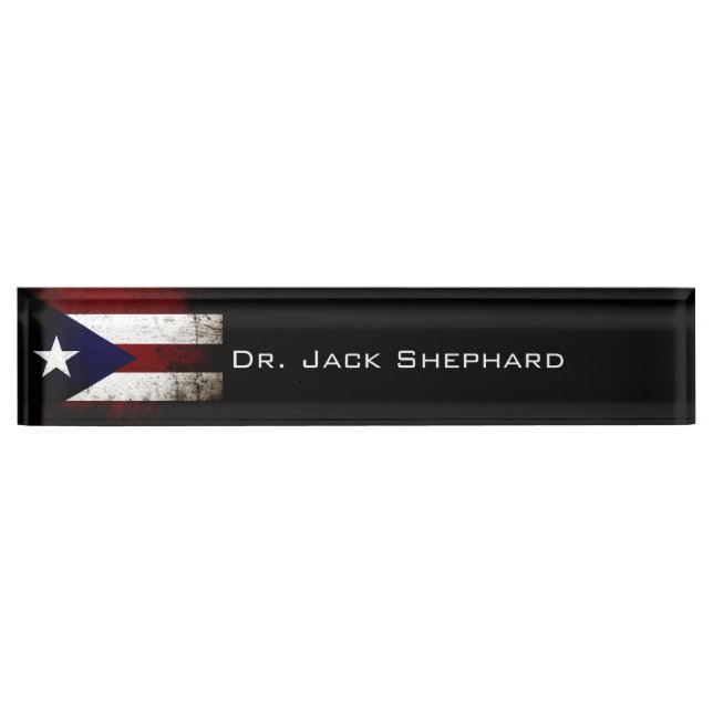 Placa De Nombre Bandera negra de Puerto Rico del Grunge (Anverso)