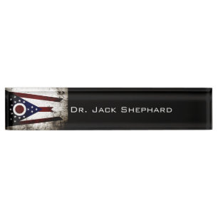 Placa De Nombre Bandera negra del estado de Ohio del Grunge