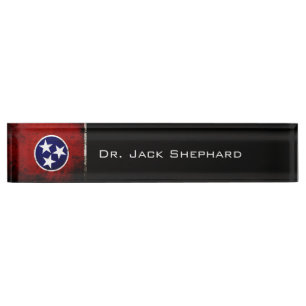 Placa De Nombre Bandera negra del estado de Tennessee del Grunge