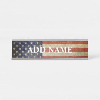 Placa De Nombre Bandera norteamericana fatigada y atormentada con