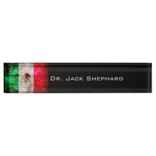 Placa De Nombre Bandera resistida de México del vintage