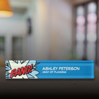 Placa De Nombre BANG Fun Retro Libro Pop Art