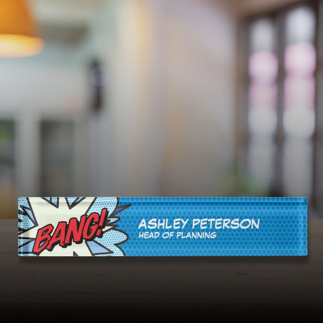 Placa De Nombre BANG Fun Retro Libro Pop Art (BANG Fun Retro Comic Book Pop Art Desk Name Plate)
