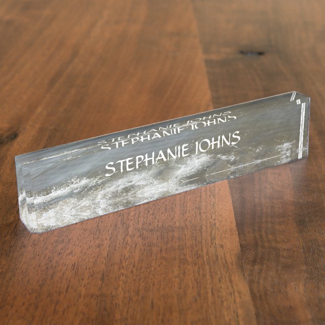 Placa De Nombre Beach Ocean Waves Monograma Nombre personalizado A (Lateral)