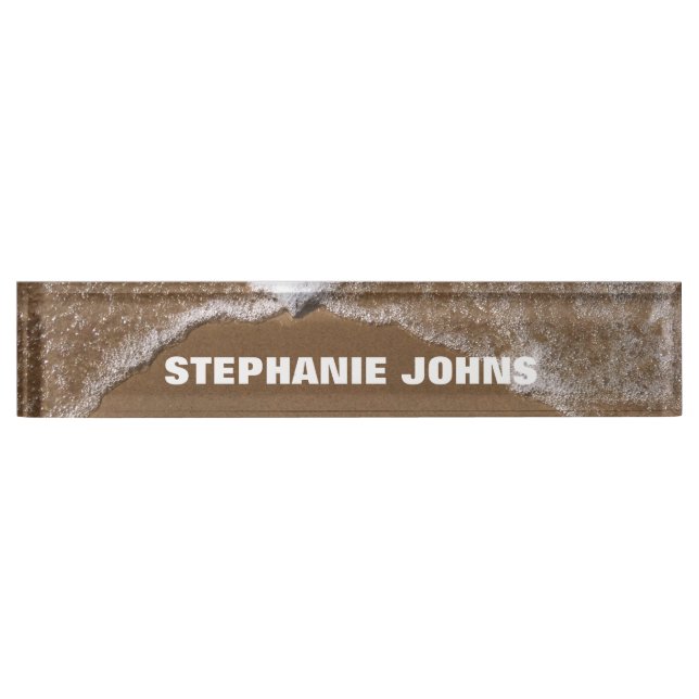 Placa De Nombre Beach Ocean Waves Water Monogramas Nombre personal (Anverso)