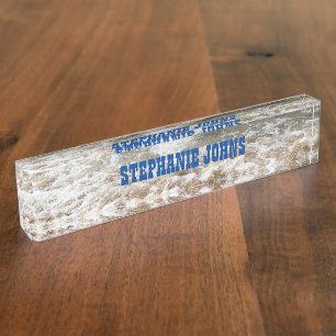 Placa De Nombre Beach Ocean White Waves Monograma Blue Custom Name