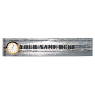 Placa De Nombre Beach Sunrise Desk Nombre Plate con reloj