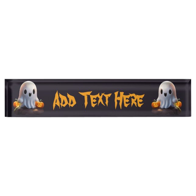 Placa De Nombre Bebé Fantasma Típico personaje de Halloween (Anverso)
