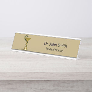 Placa De Nombre Bebe Snake Bowl Hygieia Gold Medical Caduceus