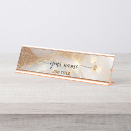 Placa De Nombre Beige Opal piedra Nuteral Rosa Dorada