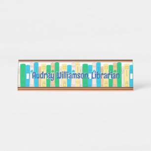 Placa De Nombre Bibliotecario de Cute Books