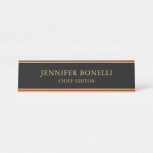 Placa De Nombre Black Gold Colors Profesional Trendy Modern Plain