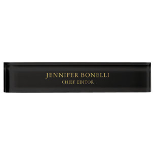 Placa De Nombre Black Gold Colors Profesional Trendy Modern Plain