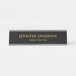 Placa De Nombre Black Gold Colors Profesional Trendy Modern Plain