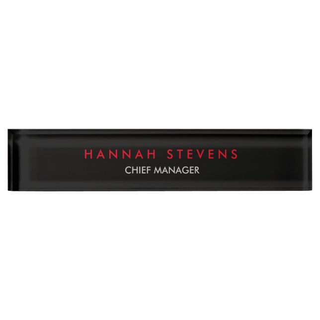Placa De Nombre Black Gray Red Profesional Moderno (Anverso)