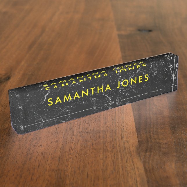 Placa De Nombre Black Marble Gold Classic personalizado (Lateral)