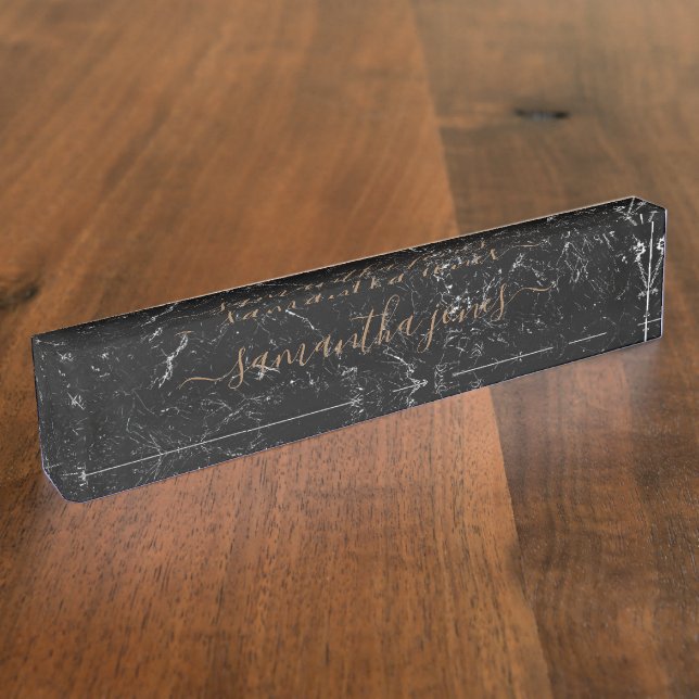 Placa De Nombre Black Marble Gold Classic personalizado (Lateral)